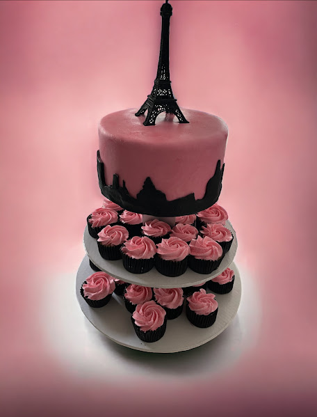 pink and black Paris bdaycake-cupcaketower